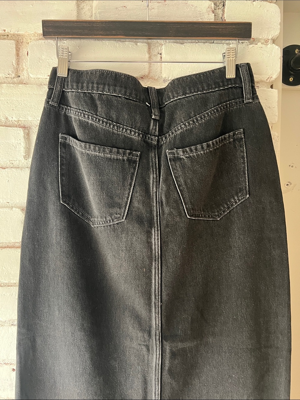 Washed grey Denim High-Waist Black Denim Skirt with Front Slit - Picture 5 of 6